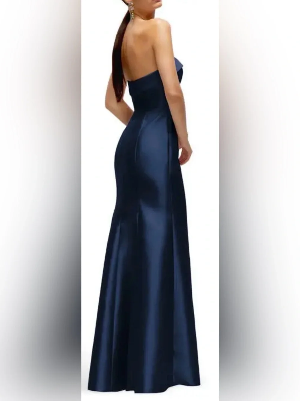 NEW ALFRED SUNG Strapless Satin Navy Trumpet Gown Sz 6 - Picture 3 of 8